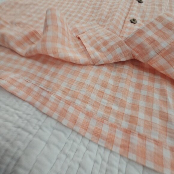 Island Shores Linen Blend Short Sleeve Button Shirt Men's XXL Orange White EUC - Picture 3 of 14
